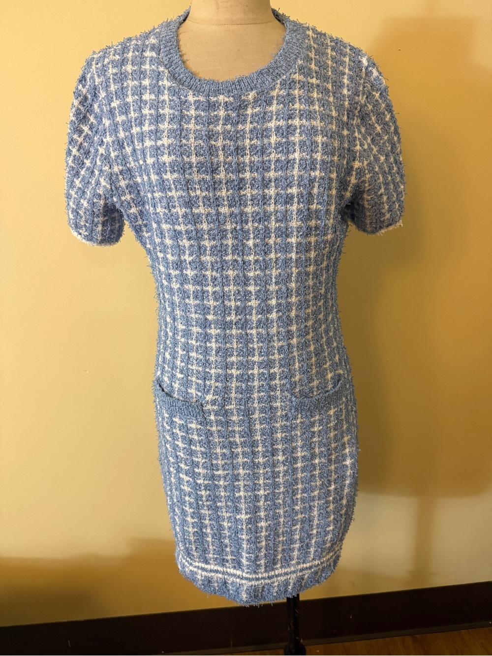 Endless Rose Blue and White Tweed Mini Dress